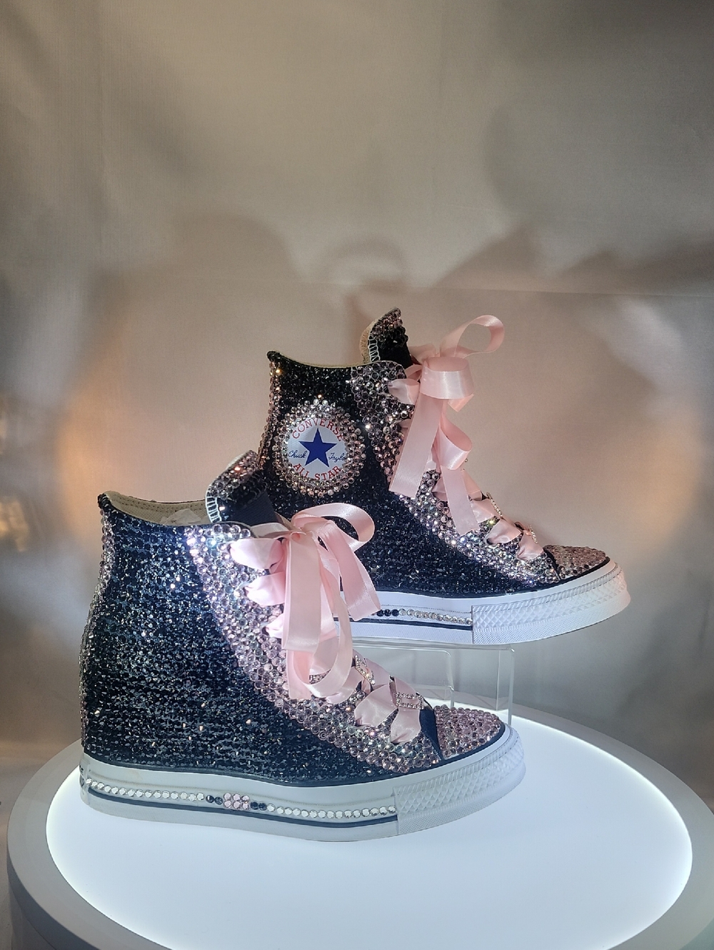 Converse Glitter High-Top Sneakers in Black and Pink